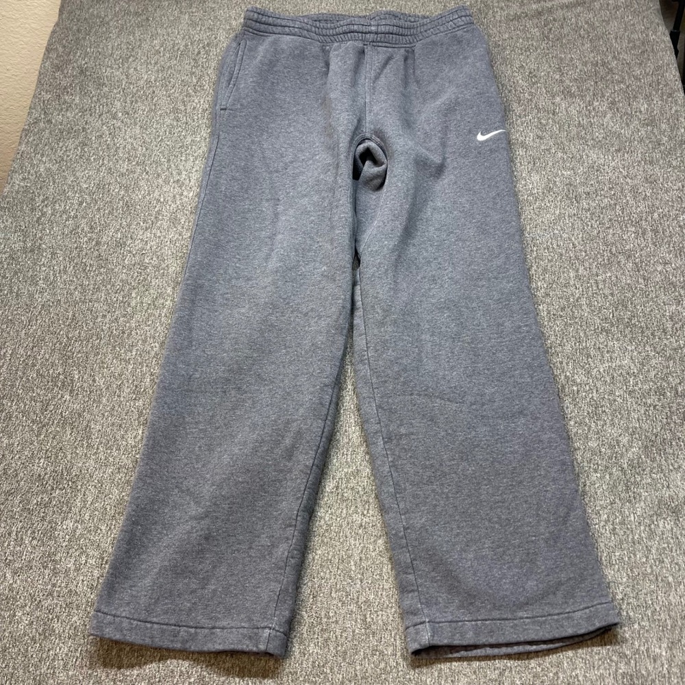 Nike Mens Fleece Sweatpants Gray Straight Leg Open Hem Embroidered Swoosh Large